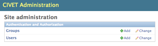 CIVET superuser administration page